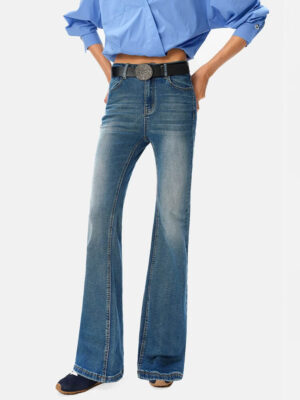Stretchy Slim-Fit Flared Denim Pants