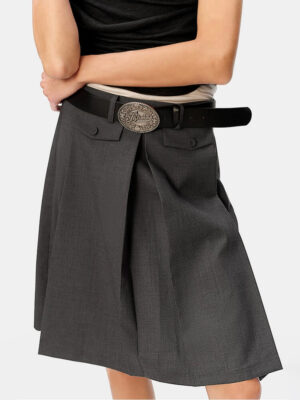 Structured Gray Mid-Length Pleated Skirt