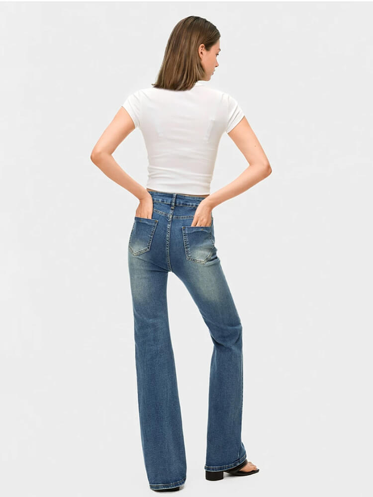 Stretchy Slim-Fit Flared Denim Pants - Image 4